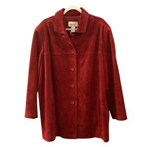 Cherokee Red Genuine Suede Leather Women Size 24 Coat Long Sleeve Button Collar